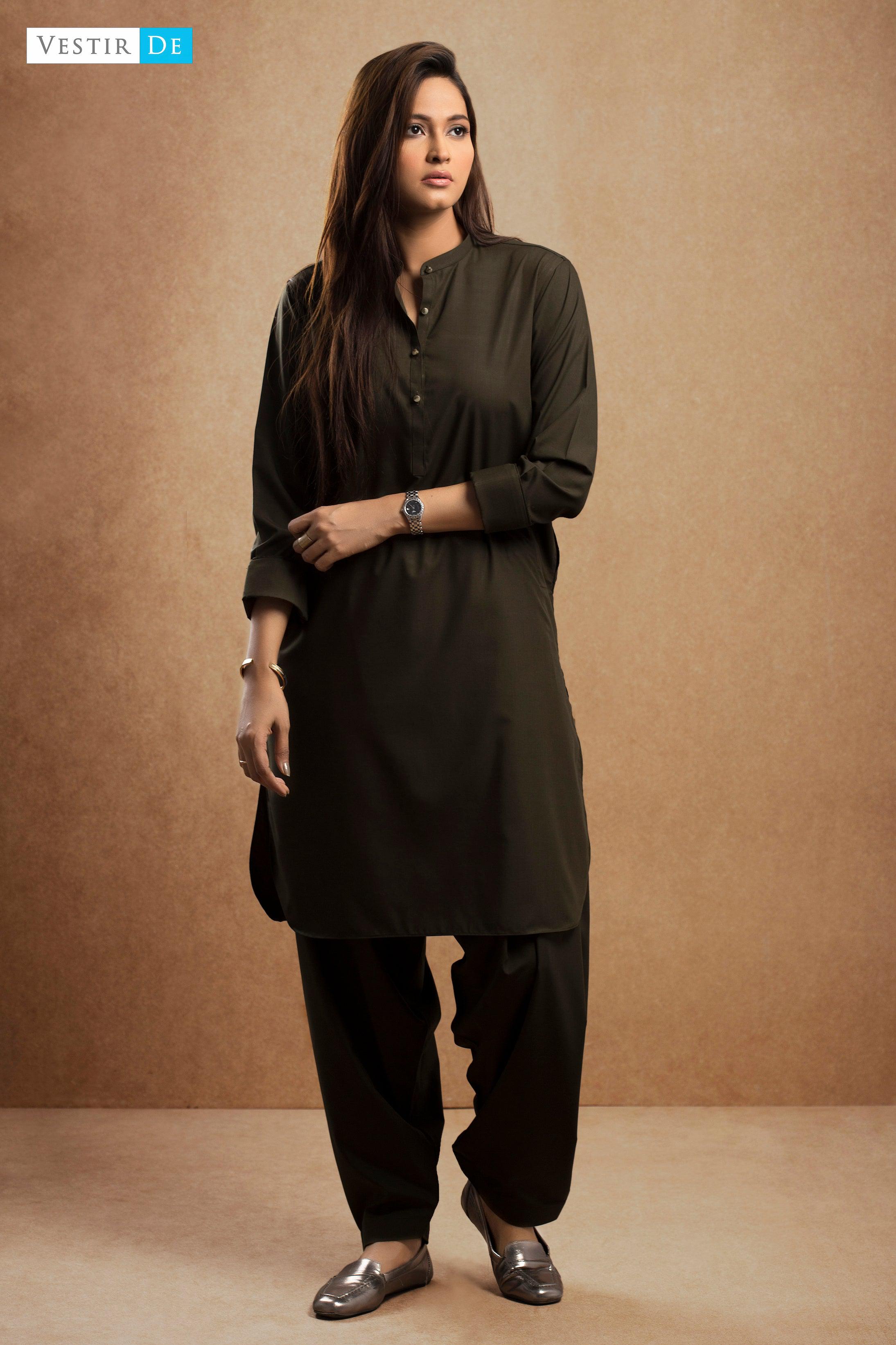 Olive Green Bottle Green Suit Ladies Dark Green Shalwar Kameez