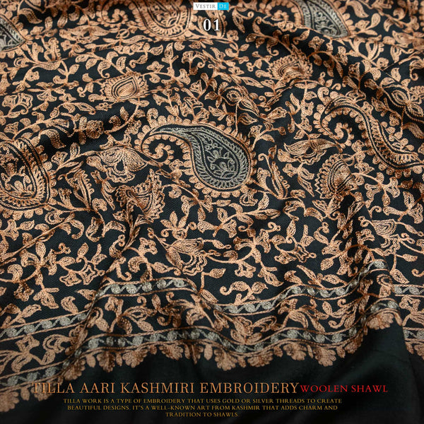 Tilla Aari Kashmiri Embroidery Woolen Shawl