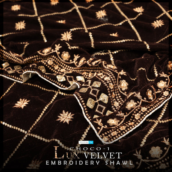 Choco Lux Velvet Embroidery Shawl