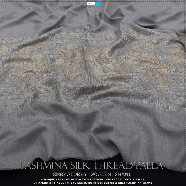 Pashmina Silk Thread Palla Embroidery Woolen Shawl