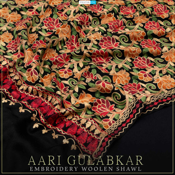 Aari Gulabkar Embroidery Woolen Shawl