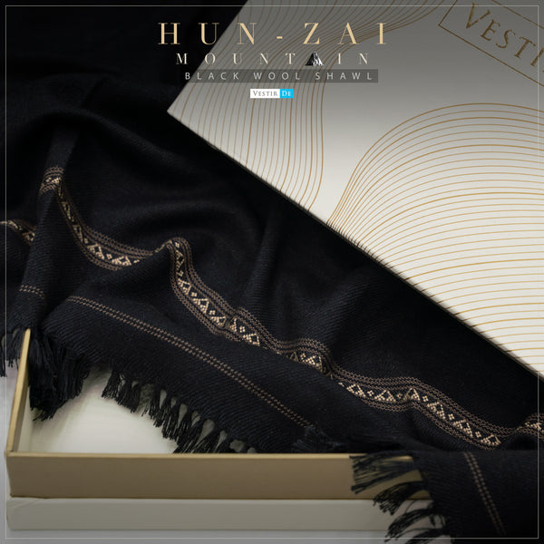 HUN-ZAI Mountain Black Wool Shawl