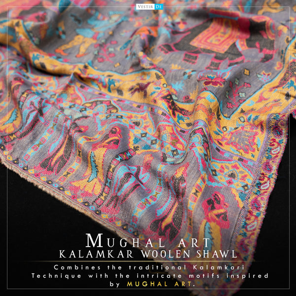 Mughal Art Kalamkar Woolen Shawl -24