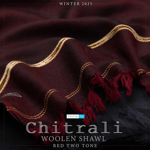 Chitrali Woolen Shawl Red Two Tone