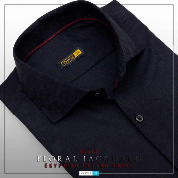 Black Floral Jacquard Egyptian Cotton Shirt