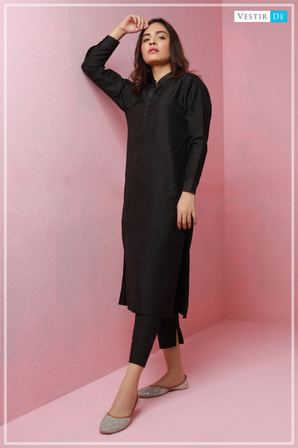 RTW Black Jacquard Kurta With Trouser