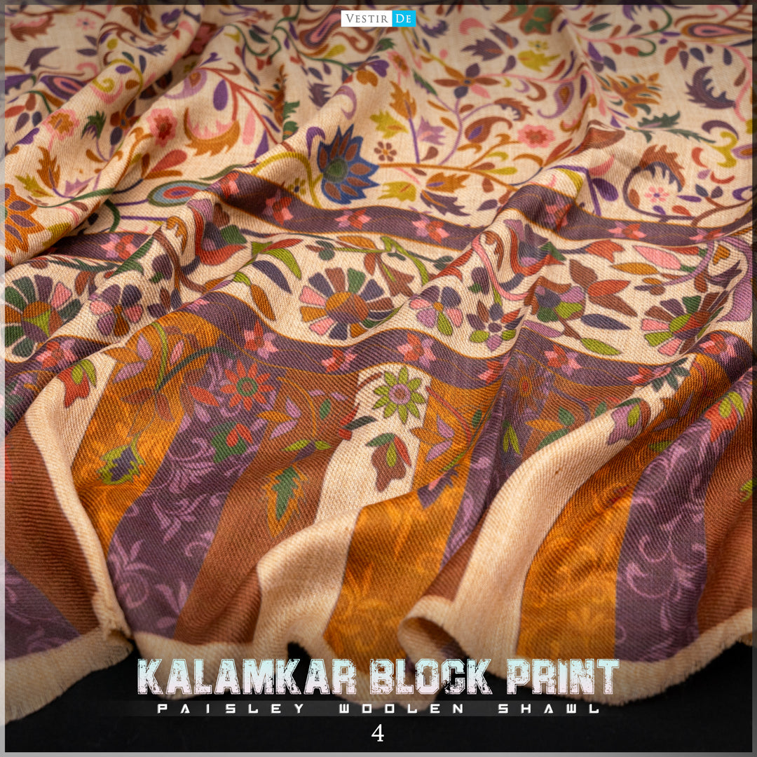 Kalamkar Block Print Paisley Woolen Shawl -24