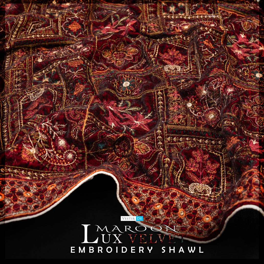 Lux Velvet Embroidery Shawl