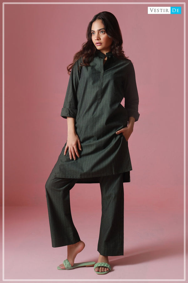 RTW Forest Green With Black Printed Kurti With Trouser