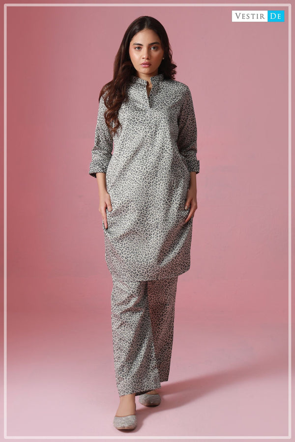 RTW Silver Leopard Printed Kurti With Trouser