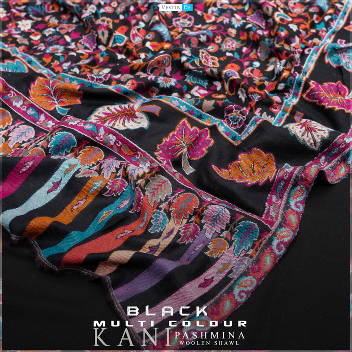 Black Multi Color Kani Pashmina Woolen Shawl -24 | Vestir De