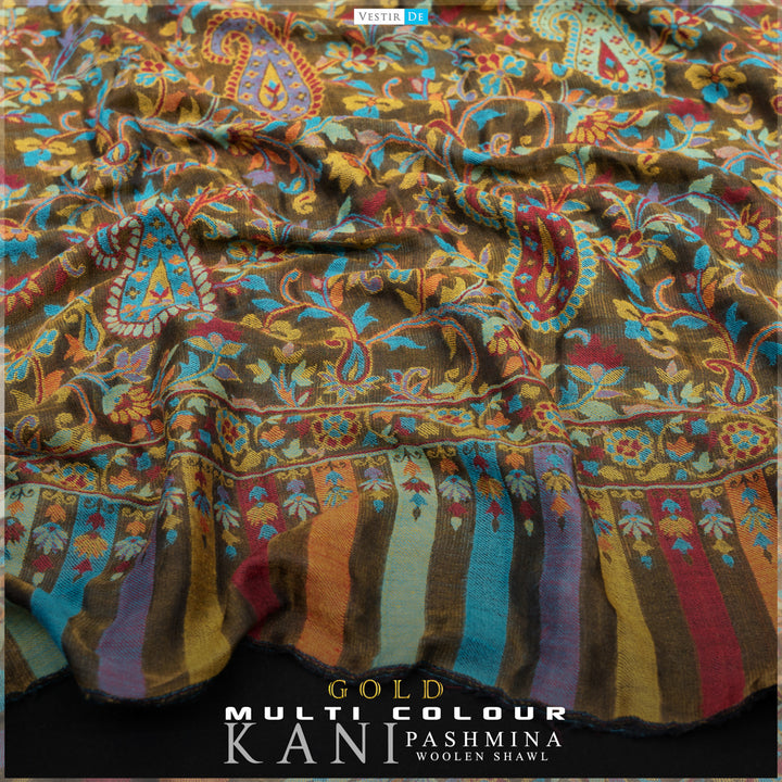 Buy Gold Multi Color Kani Pashmina Woolen Shawl -24 