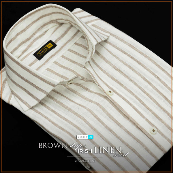 Buy Men’s Brown Stripes Irish Linen Dress Shirt – VESTIR DE