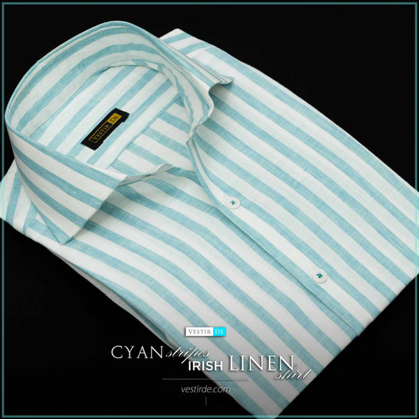 Buy Men’s Cyan Stripes Irish Linen Dress Shirt – VESTIR DE