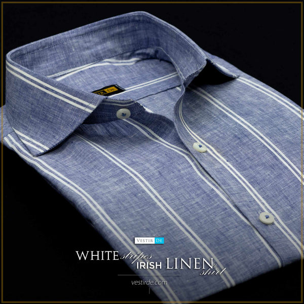 Buy Men’s White Stripes Irish Linen Dress Shirt