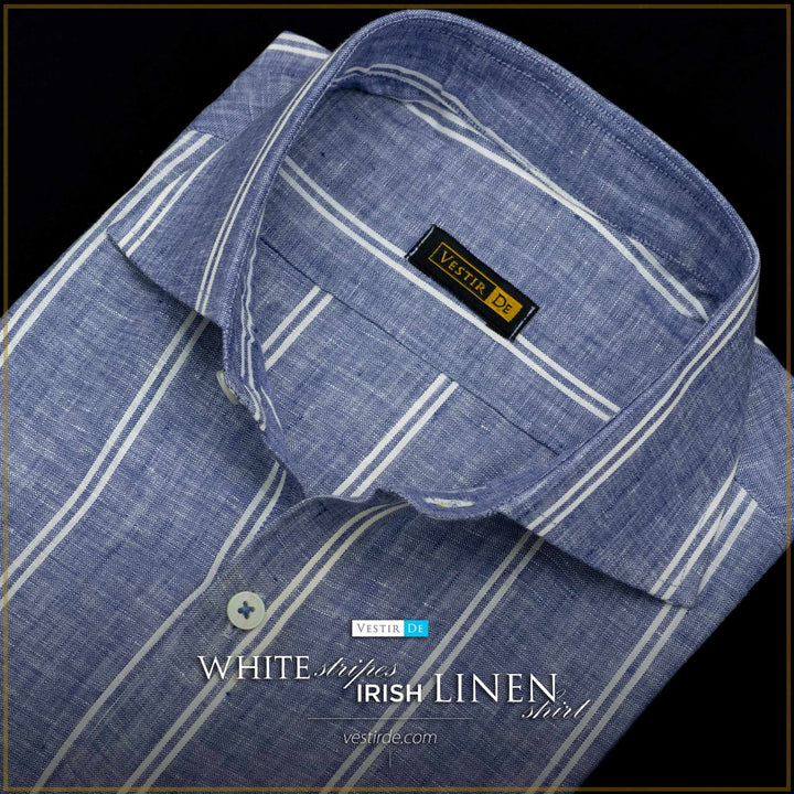 Buy Men’s White Stripes Irish Linen Dress Shirt online