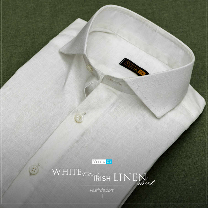 Buy Men’s White Textured Irish Linen Shirt online – VESTIR DE
