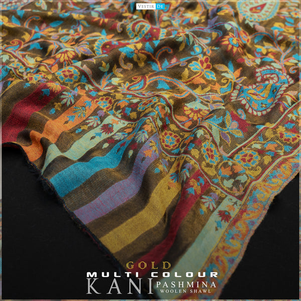 Gold Multi Color Kani Pashmina Woolen Shawl -24 | Vestir De