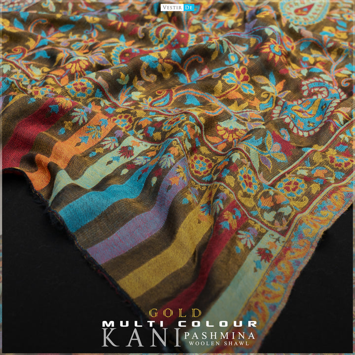 Gold Multi Color Kani Pashmina Woolen Shawl -24 | Vestir De