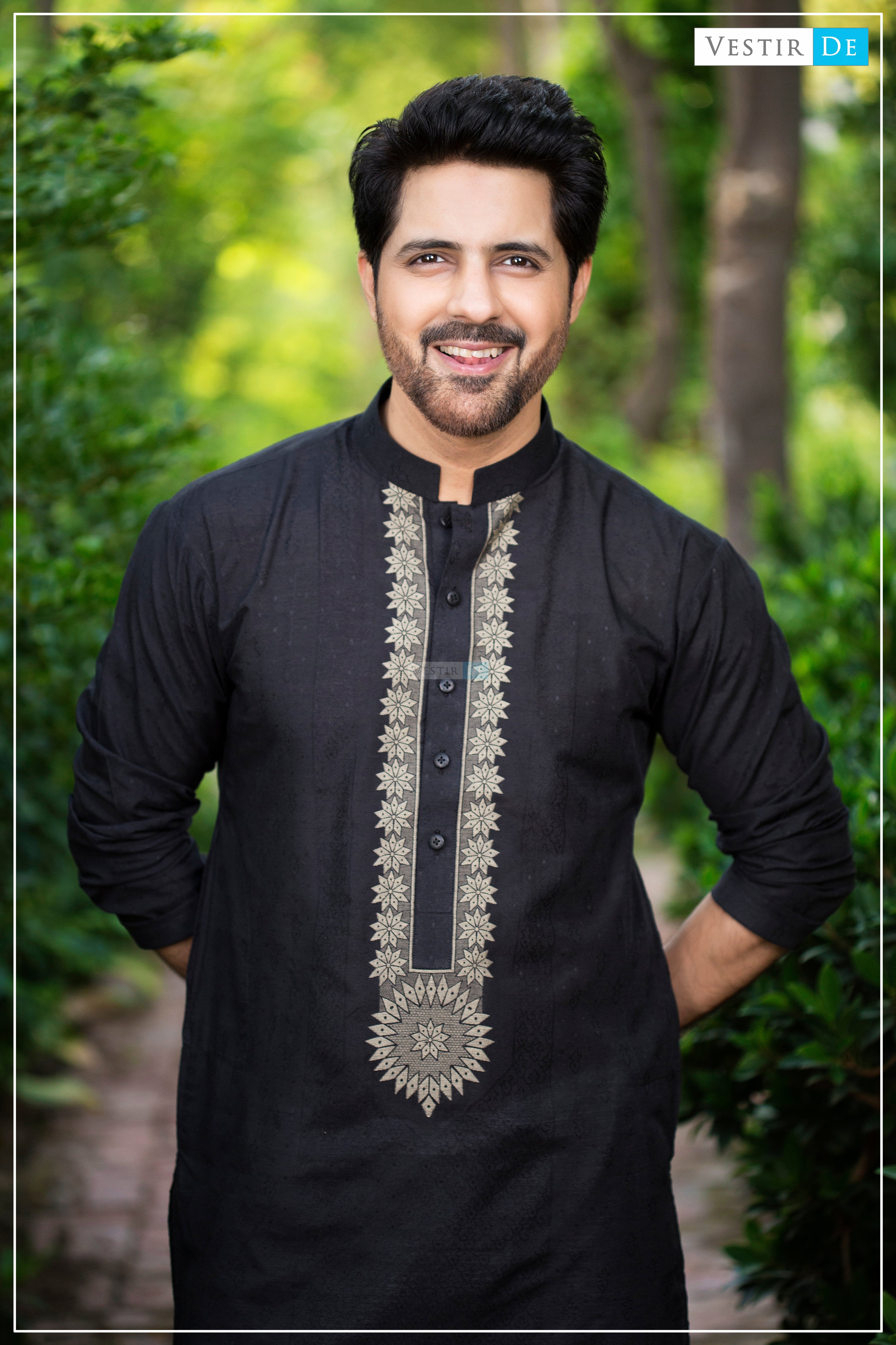 Black Embriodery Jacquard Kurta Trosuer