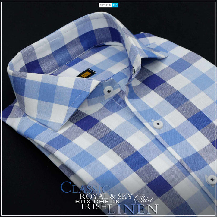 Men's Classic Box Royal & Sky Check Irish Linen Shirt – VESTIR DE