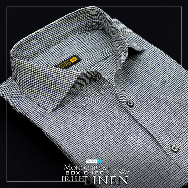 Men’s Monochrome Box Check Irish Linen Shirt – VESTIR DE