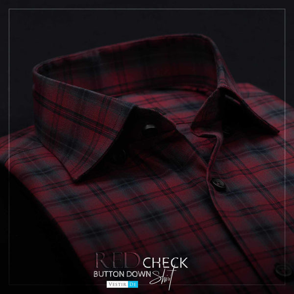 Men’s Red Check Button Down Dress Shirt
