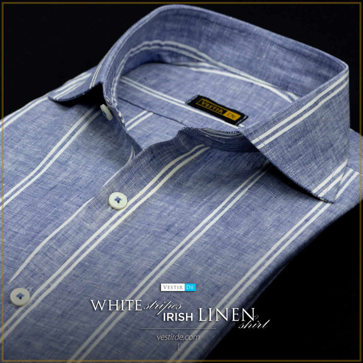Men’s White Stripes Irish Linen Dress Shirt – VESTIR DE