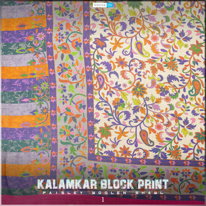 best Kalamkar Block Print Paisley Woolen Shawl in pakistan