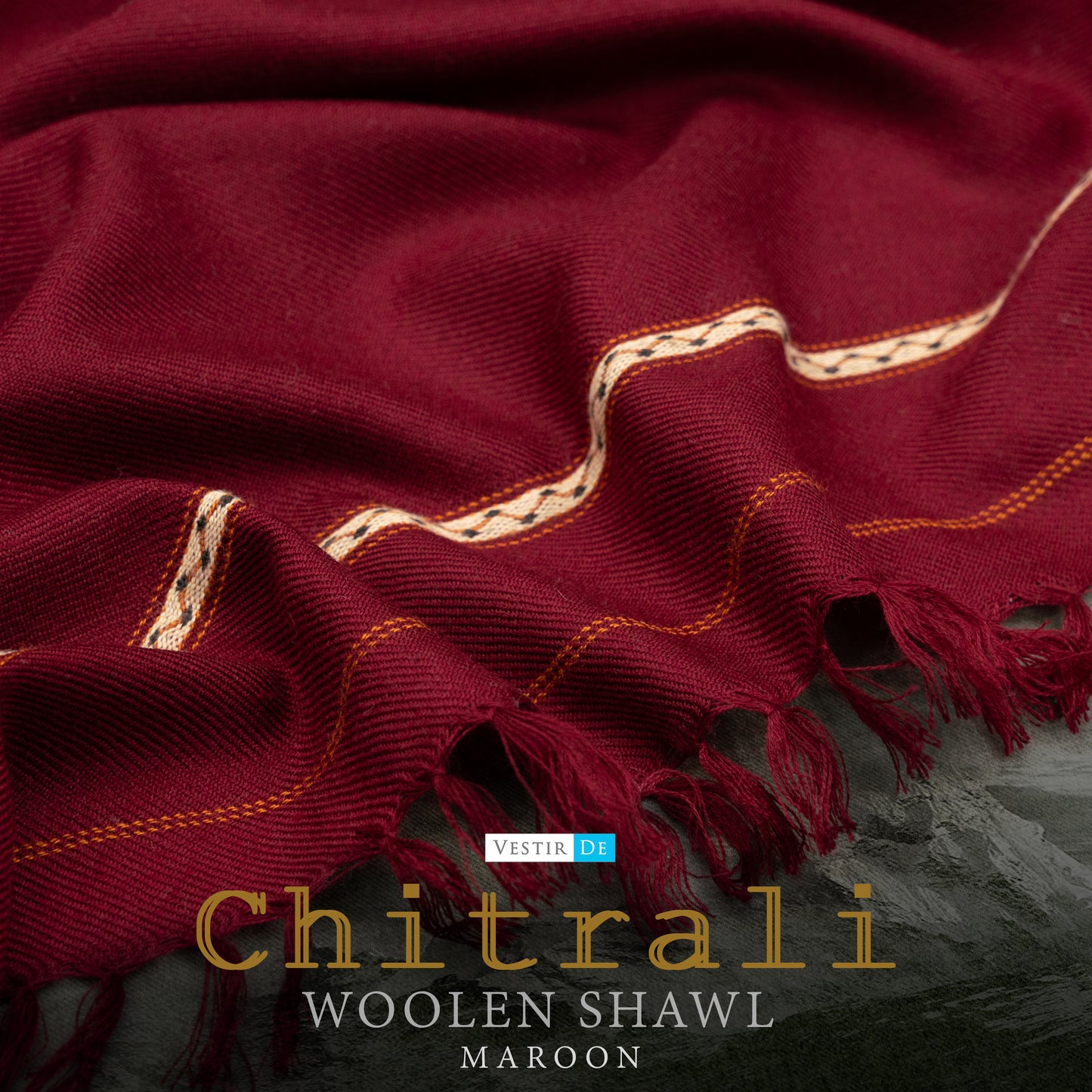 Maroon Chitrali Woolen Shawl