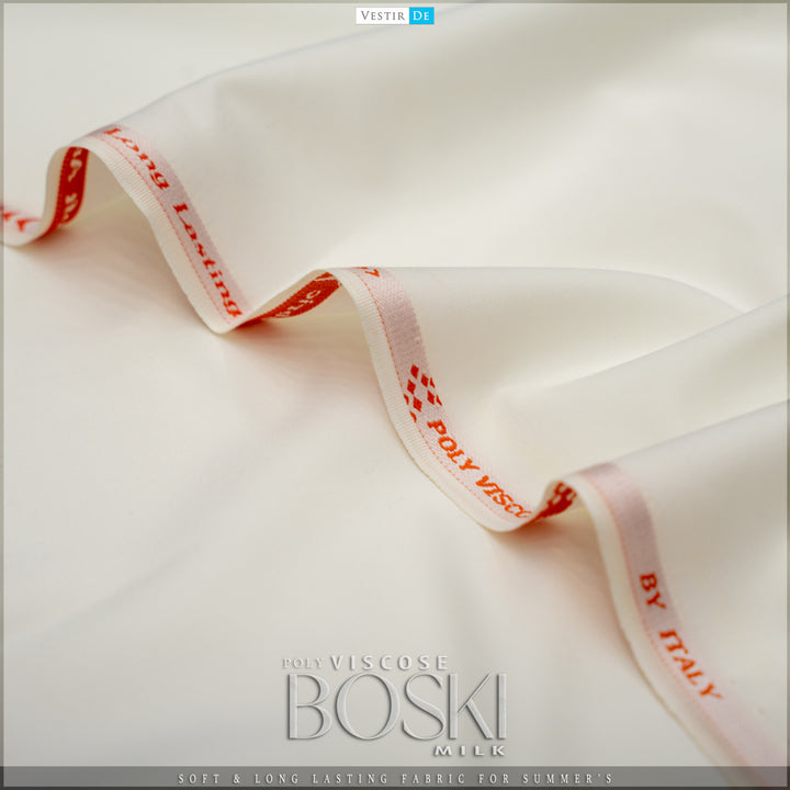 milk color Poly Viscose Boski Fabric for Men