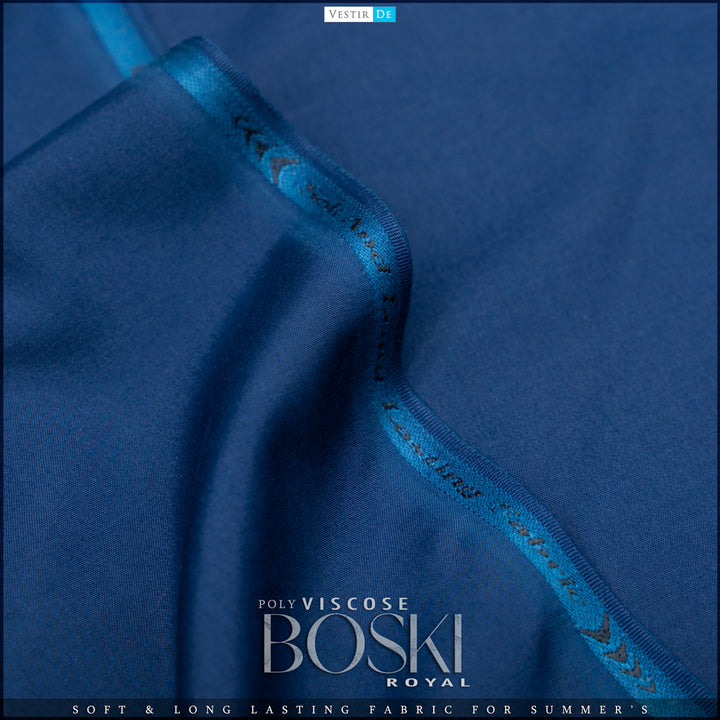 royal blue Poly Viscose Boski Fabric for Men