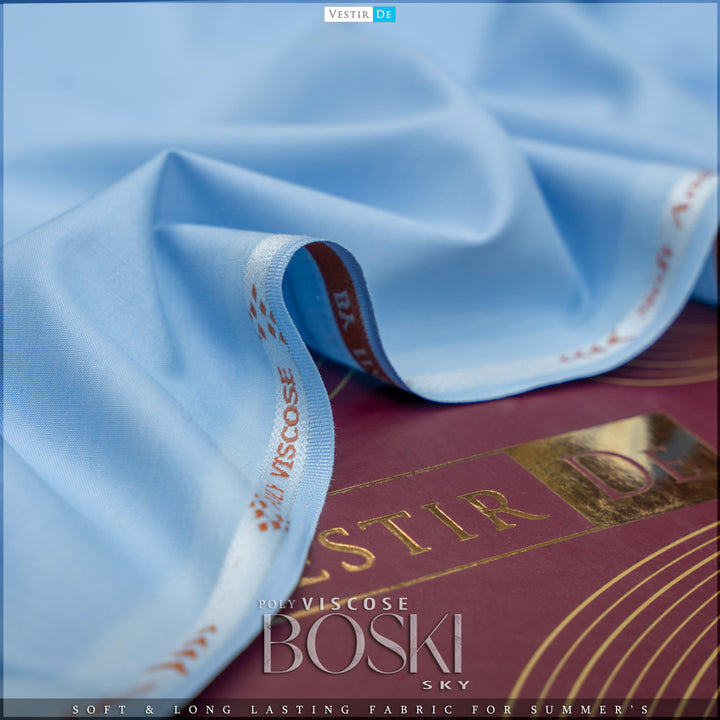 sky blue color Poly Viscose Boski Fabric for Men