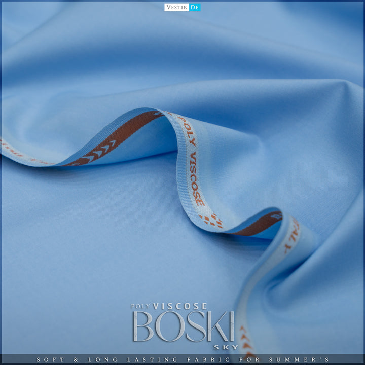 sky blue Poly Viscose Boski Fabric for Men