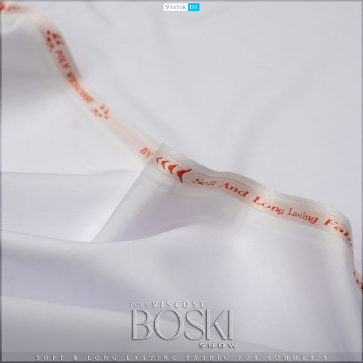 snow color Poly Viscose Boski Fabric for Men