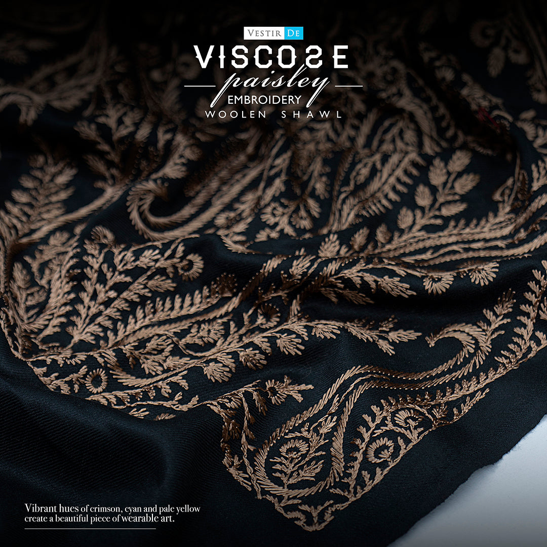 Viscose Paisley Embroidery Woolen Shawl