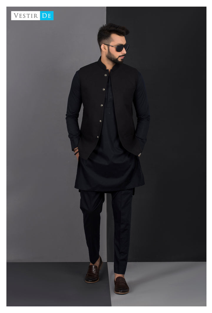 Jet Black Waistcoat – Vestir De - Main Image