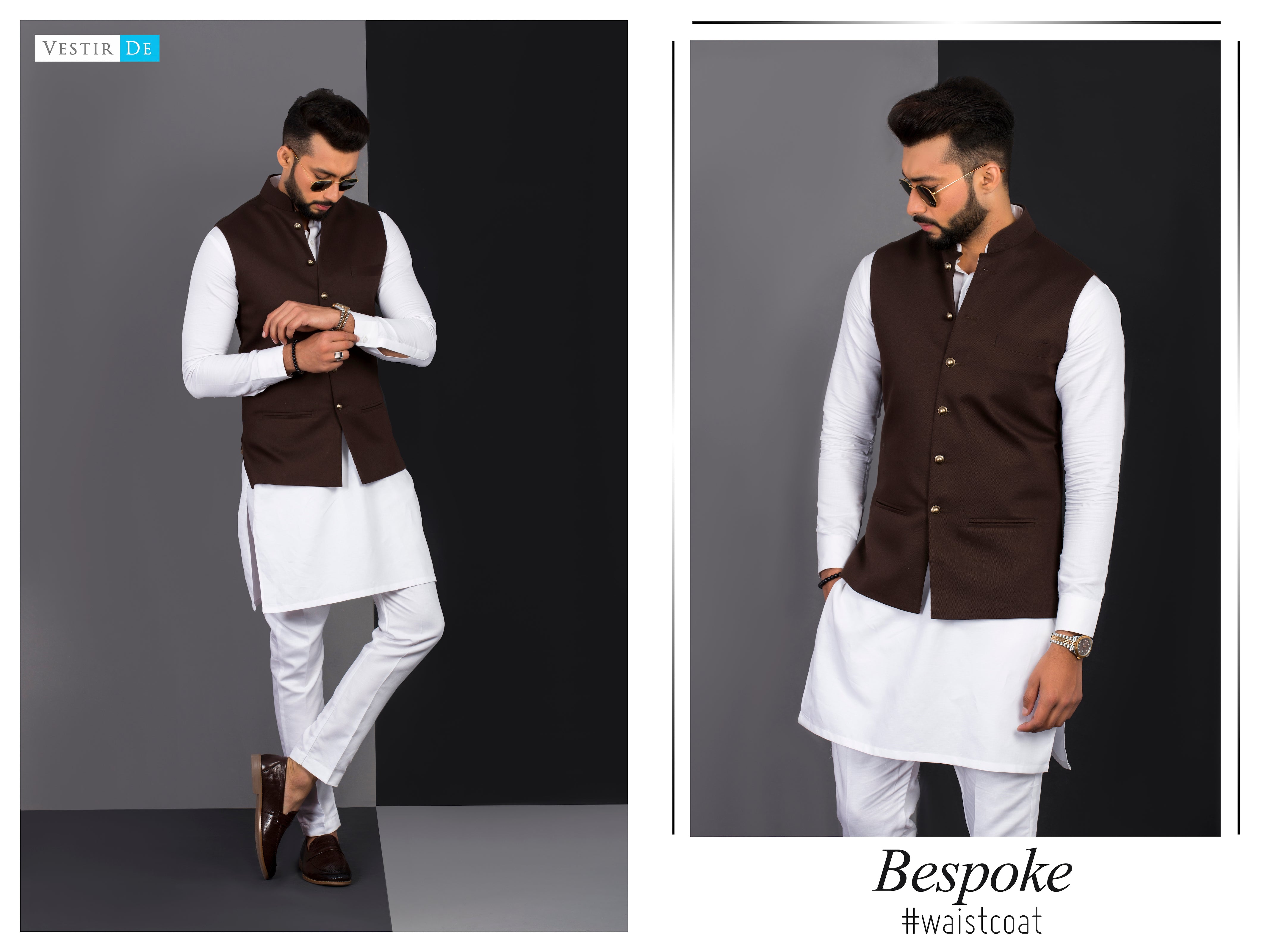 White & Brown Waistcoat - Vestir De