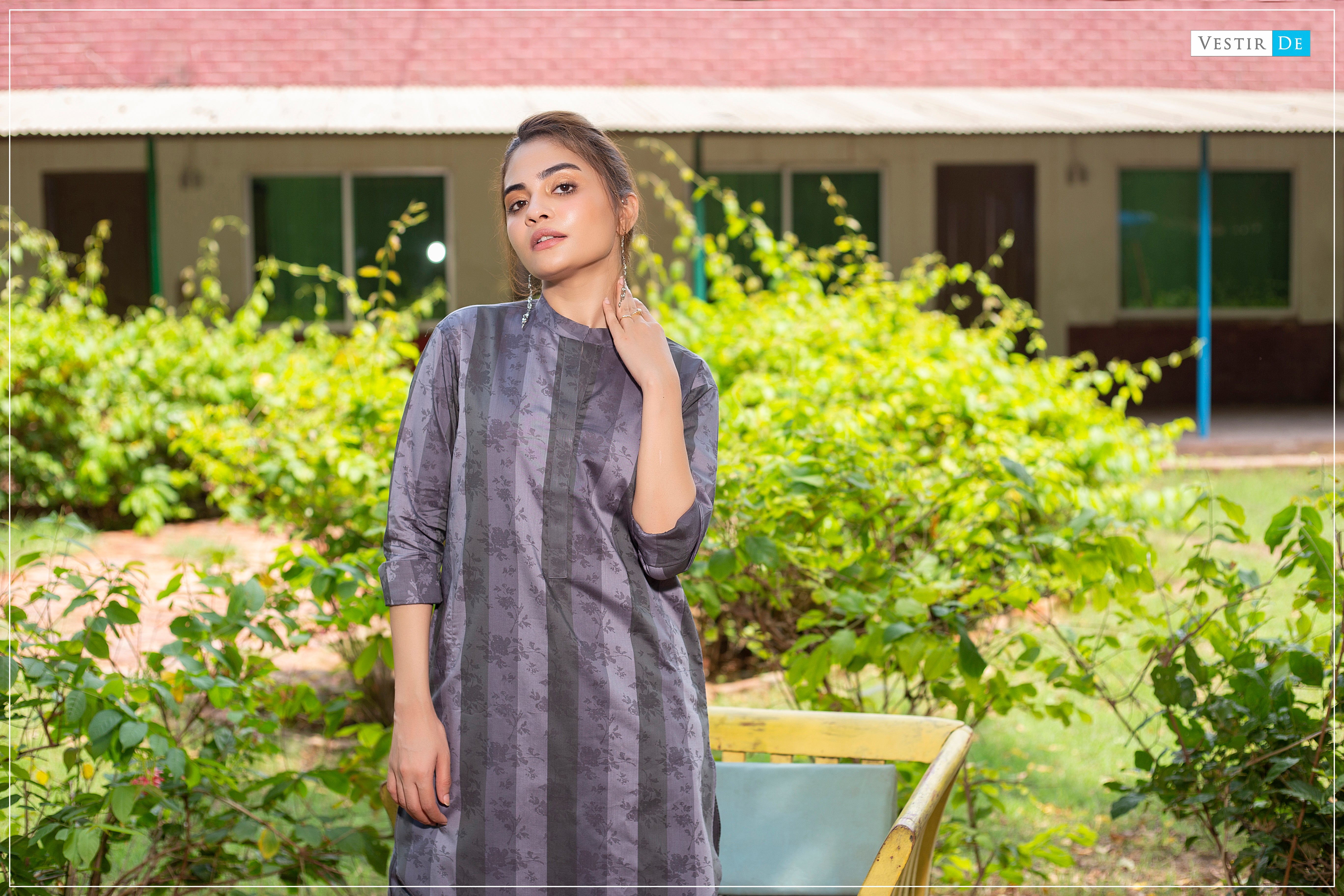 Grey & Sliver Printed Kurti With Trouser