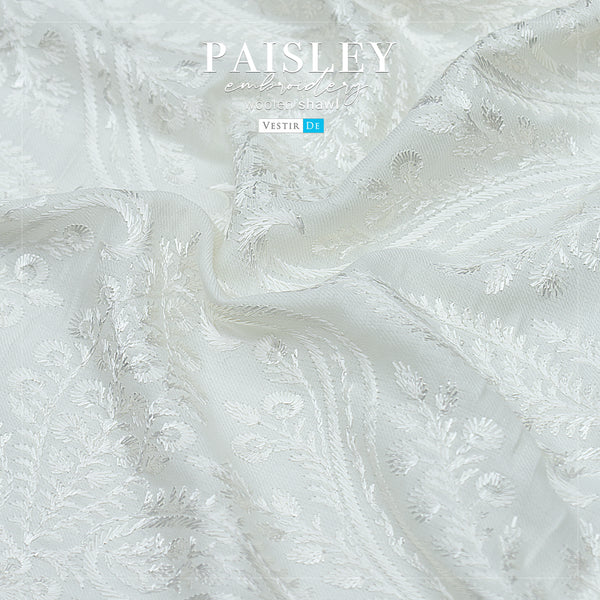 Pearl Paisley Embroidery Woolen Shawl