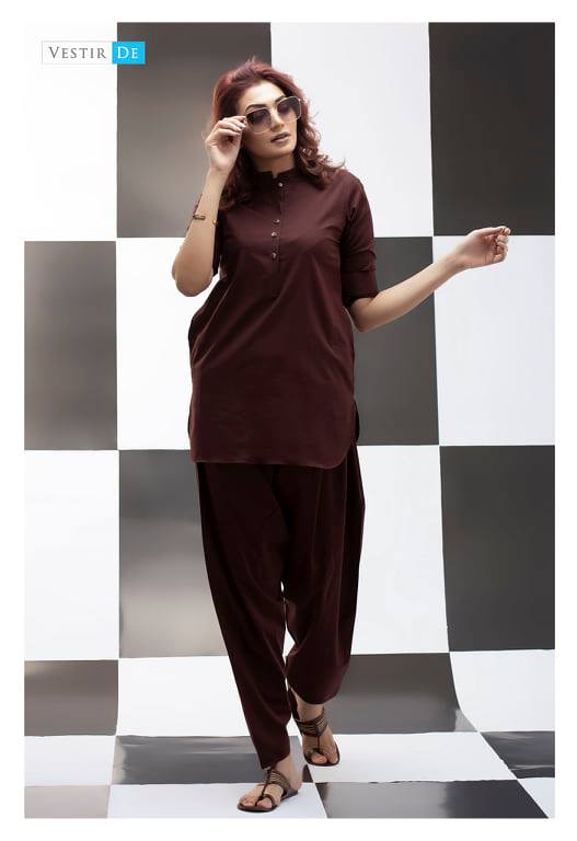 Dark Red Kurti With Shalwar - Vestir De