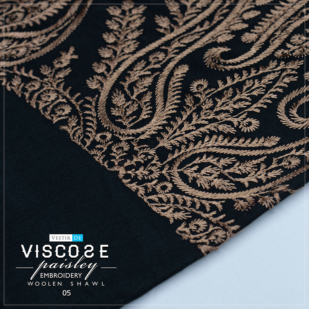 Viscose Paisley Embroidery Woolen Shawl