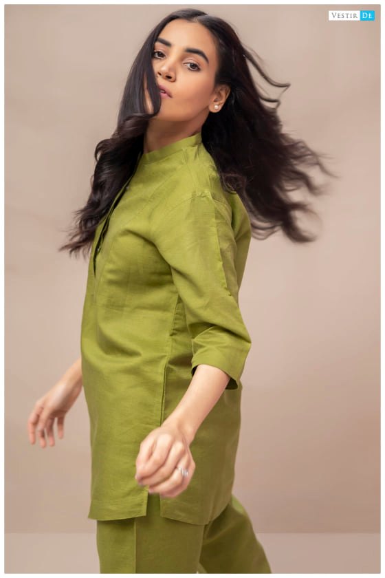 Mint Green Irish Linen Kurti With Shalwar