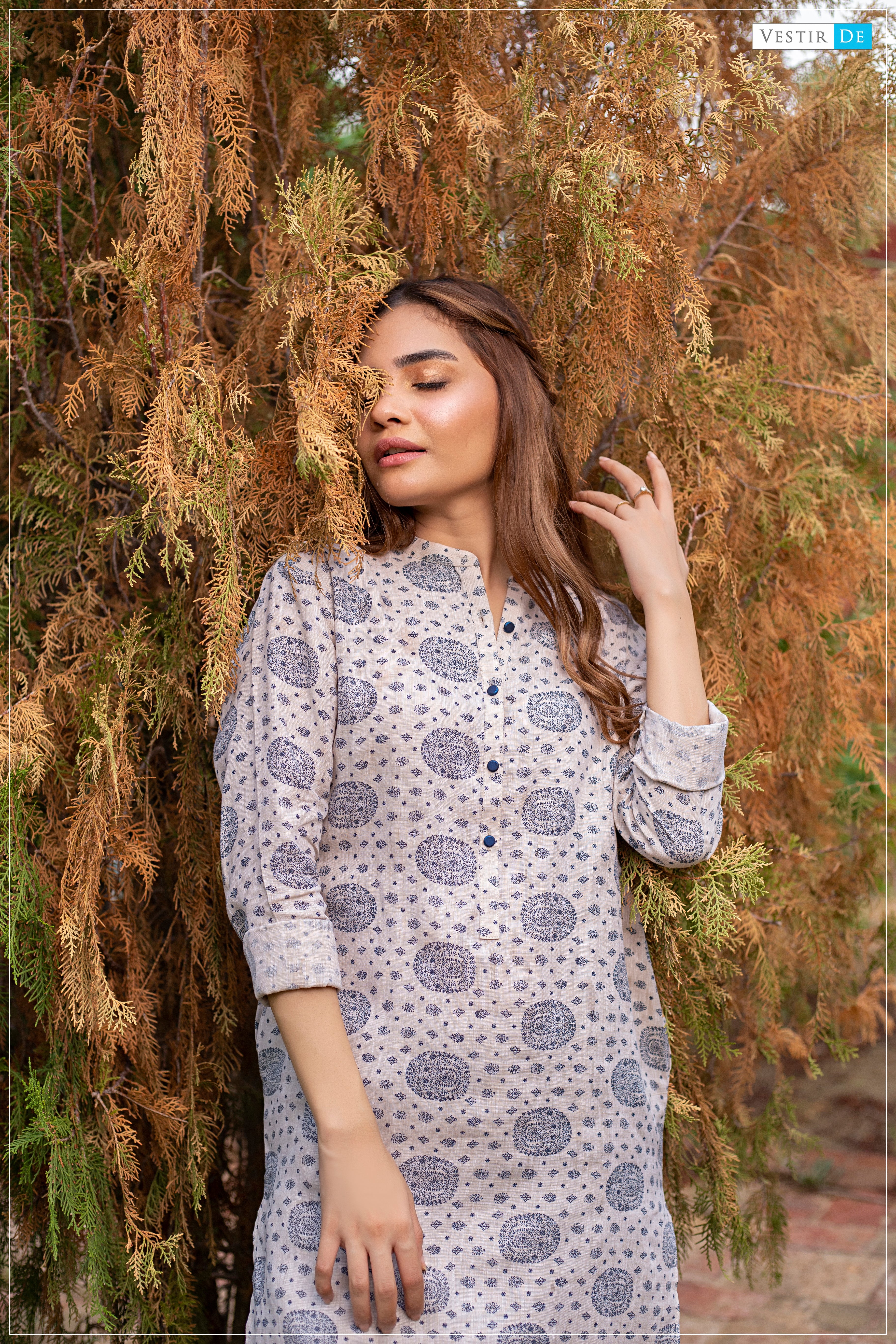Beige Printed Linen Shalwar Kameez