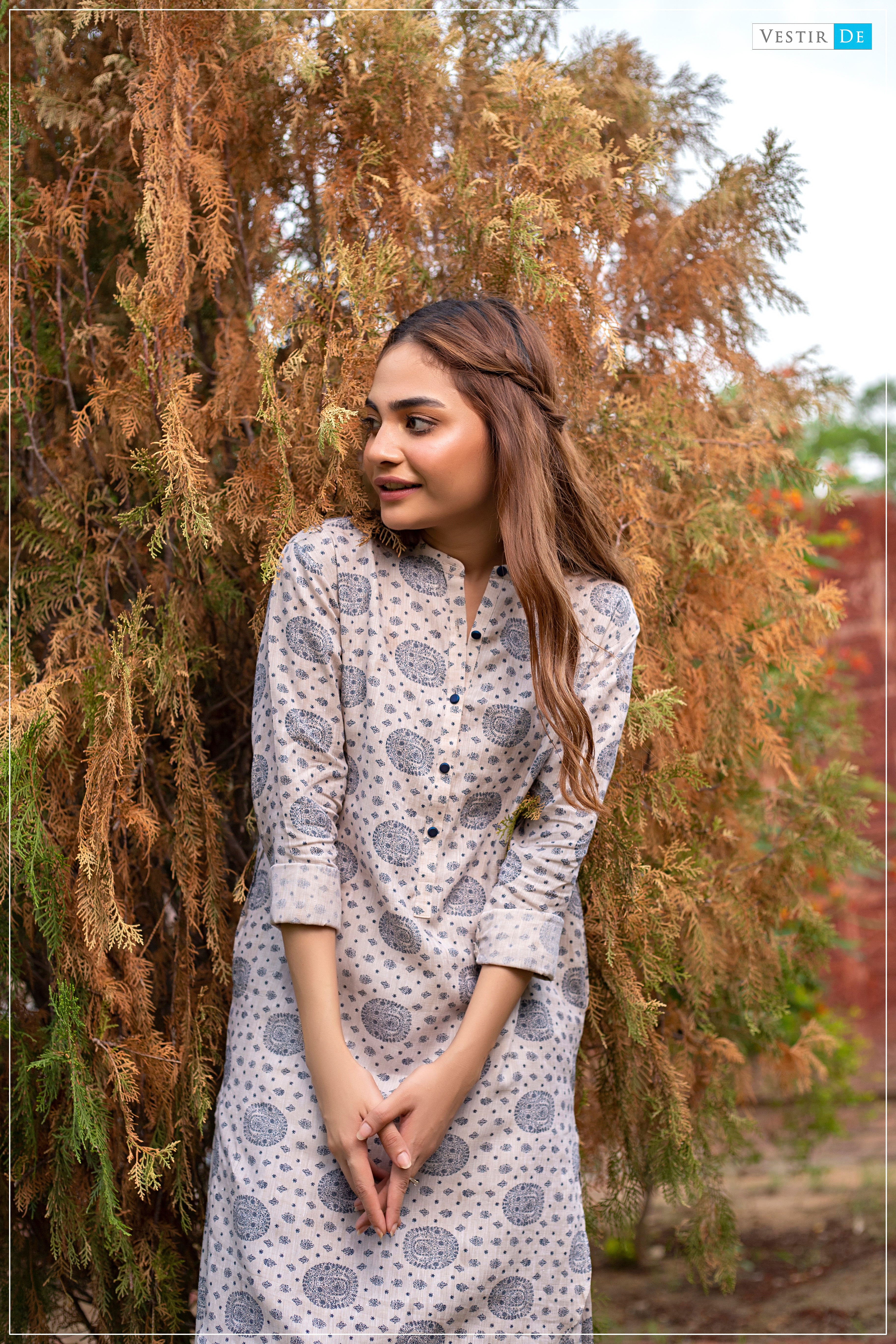 Beige Printed Linen Shalwar Kameez