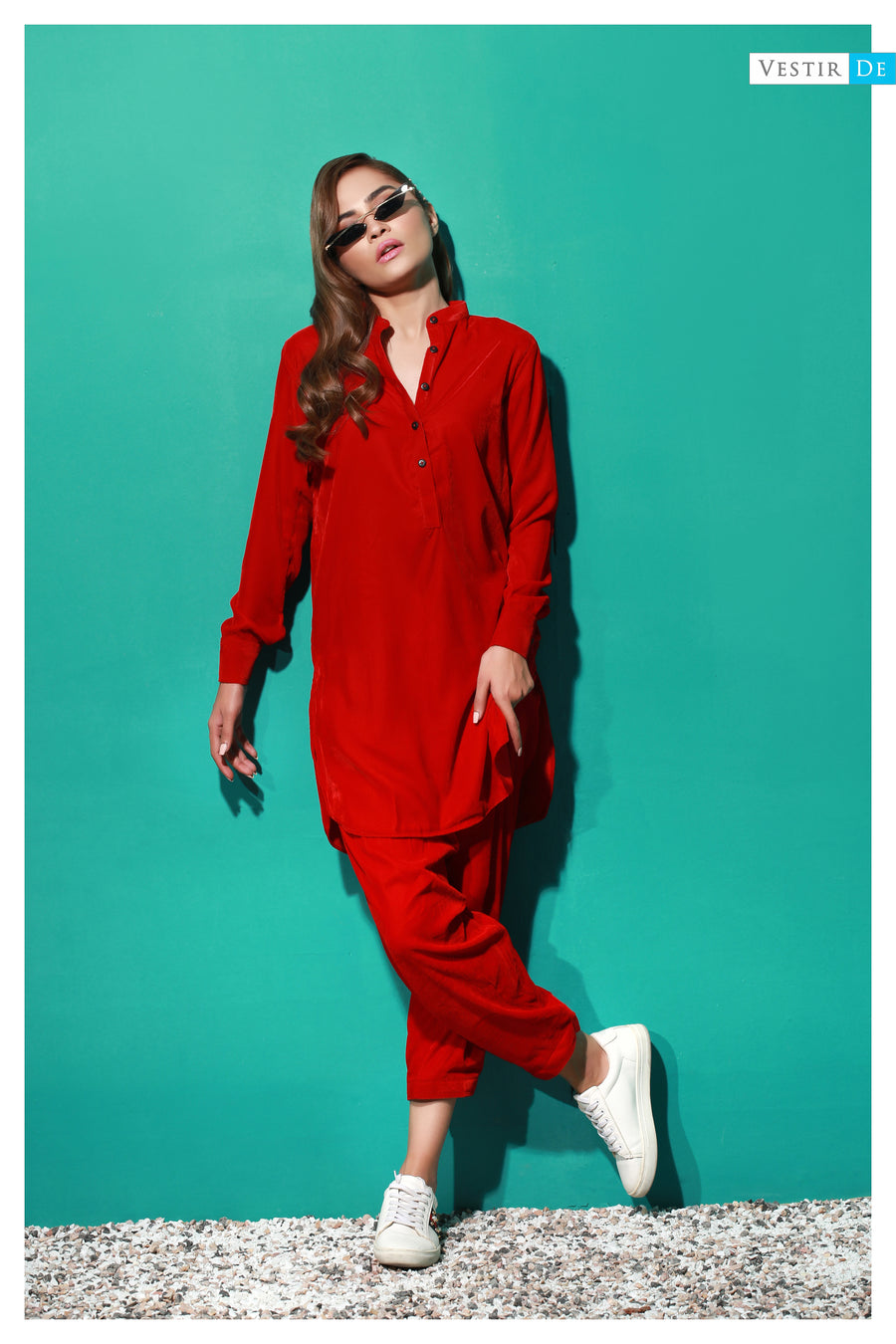 Candy Red Velvet Ban Collor Shalwar Kameez