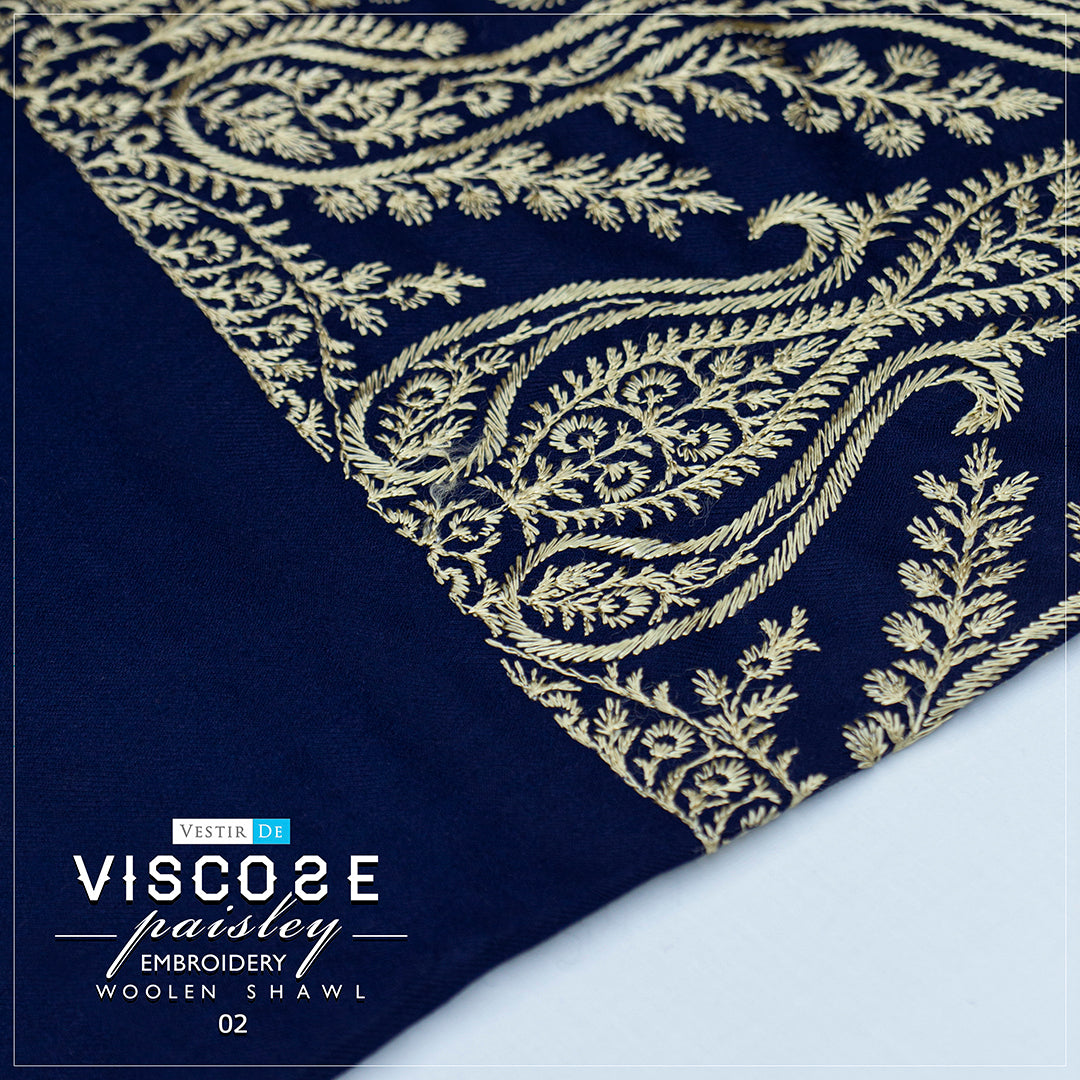 Viscose Paisley Embroidery Woolen Shawl