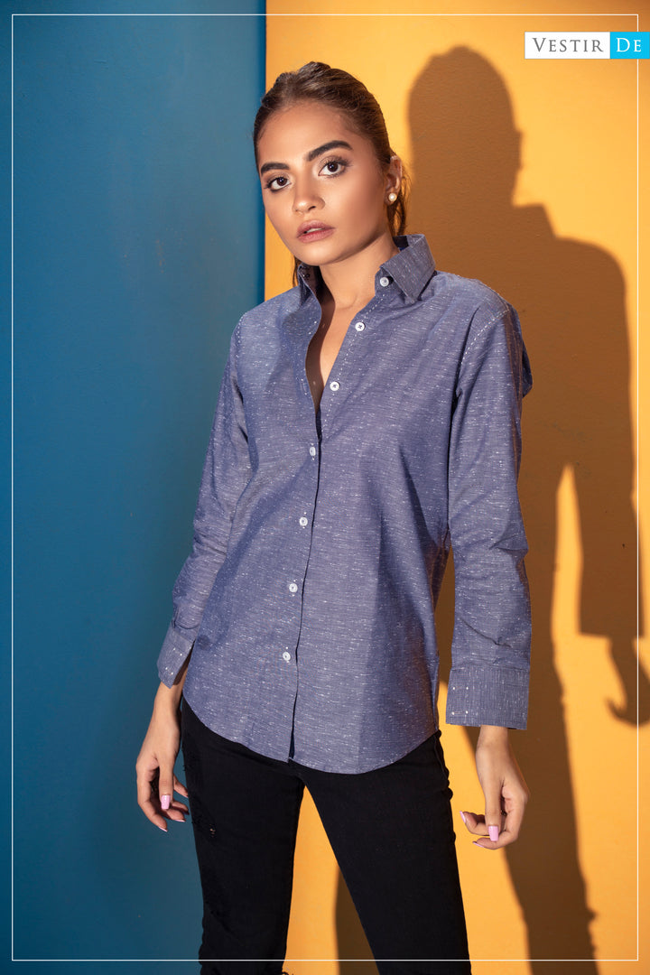 Ladies Blue with White Textured Shirt 