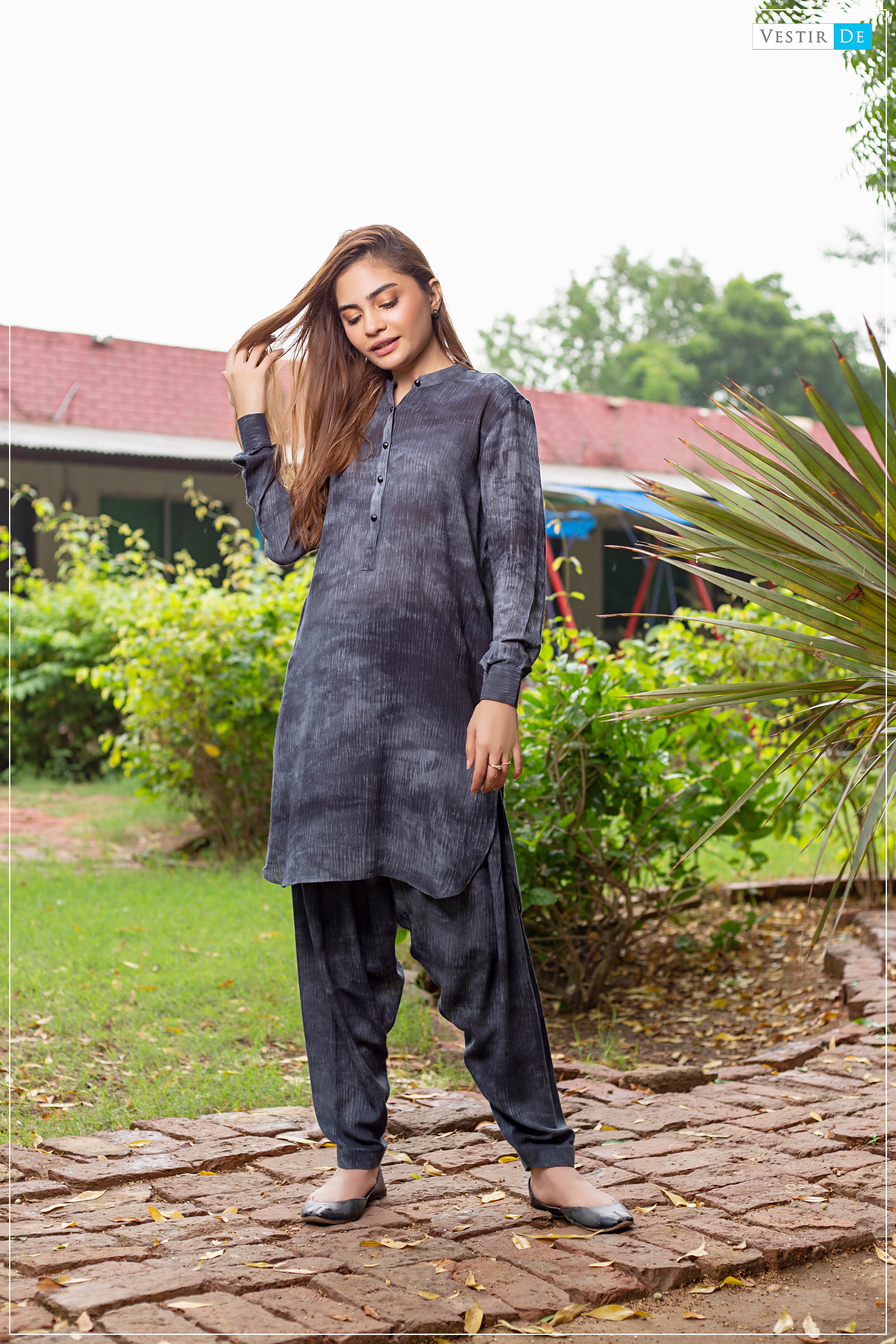 Black & Grey Tie & Dye Shalwar Kameez