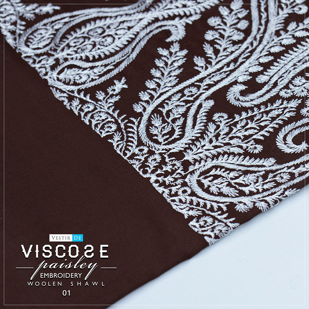 Viscose Paisley Embroidery Woolen Shawl